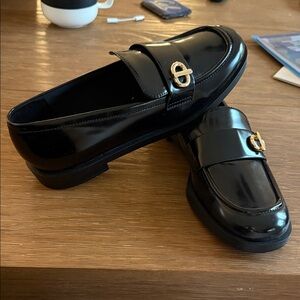 Charles & Keith Black Loafers with Gold Detail